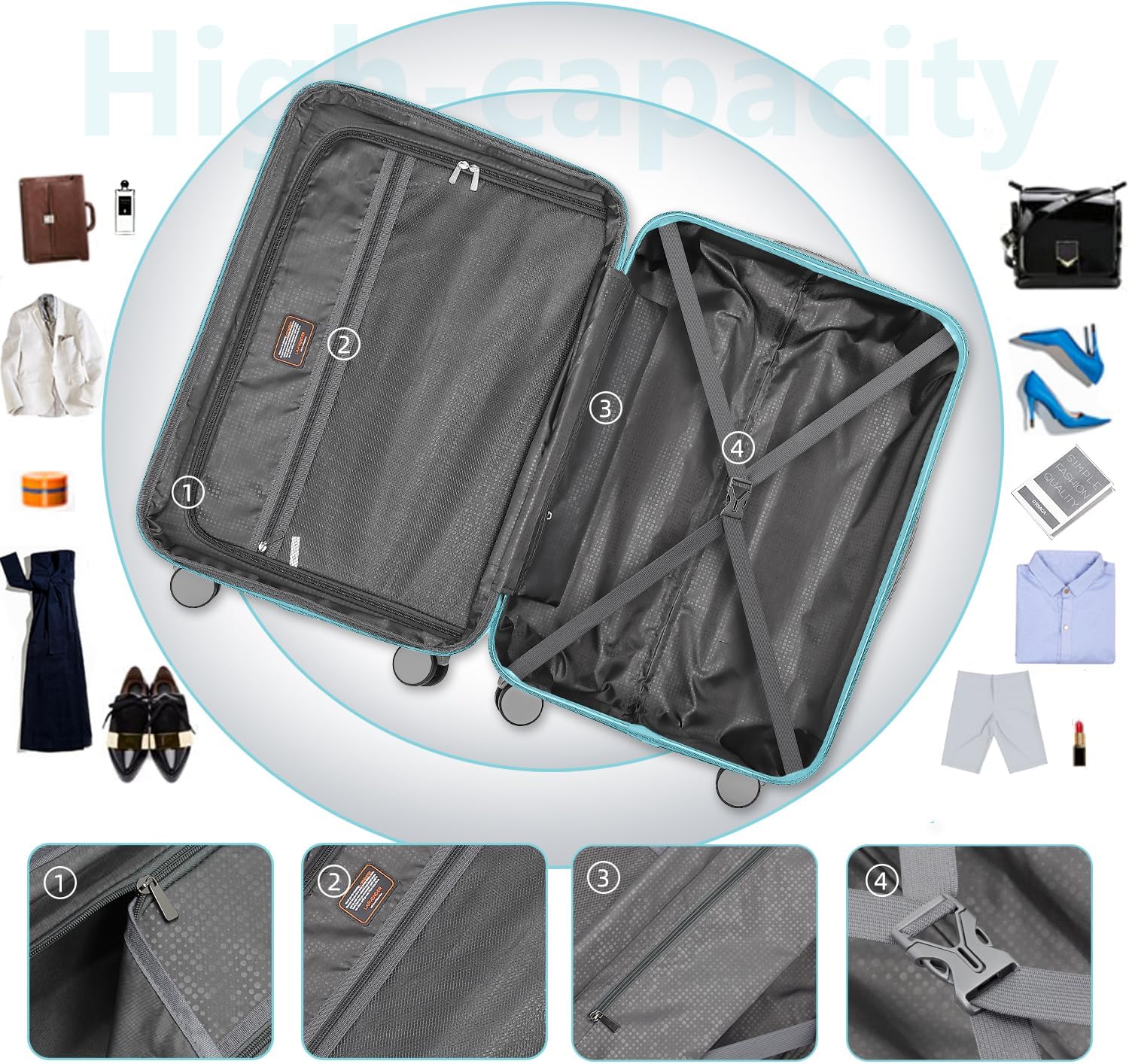 Luggage 6-piece hardshell expandable suitcase lightweight travel carry-on luggage set