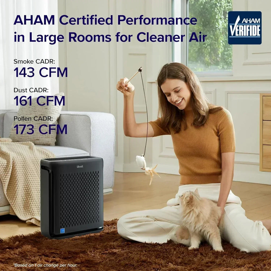 Large-room air purifier for home use with air quality monitor washable pre-filter