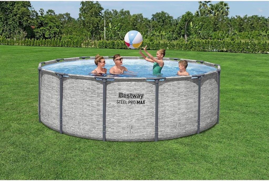 Steel Pro MAX 14 Foot x 48 Inch Round Metal Frame Above Ground Outdoor Swimming Pool Set