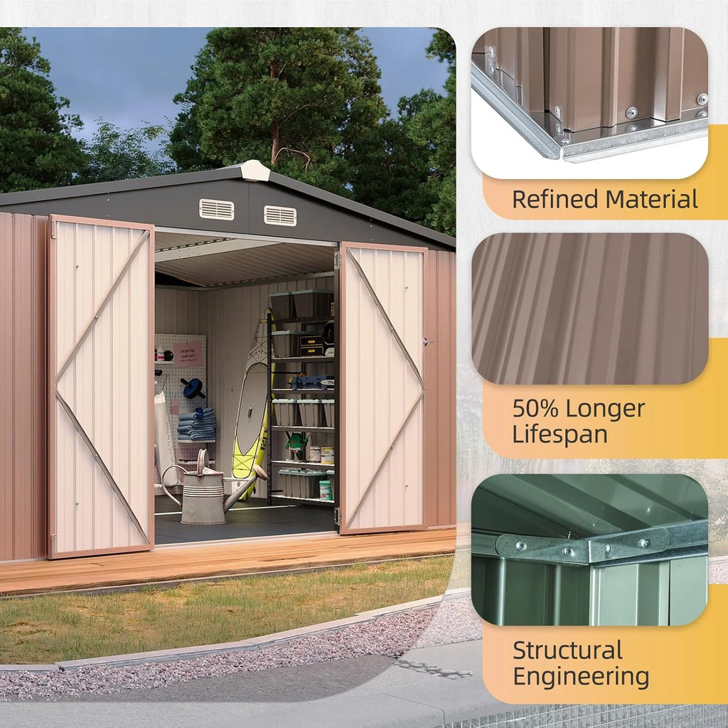Aoxun 7.4x5.3FT Shed with Floor Galvanized Steel Outdoor Storage Shed Metal Garden Shed
