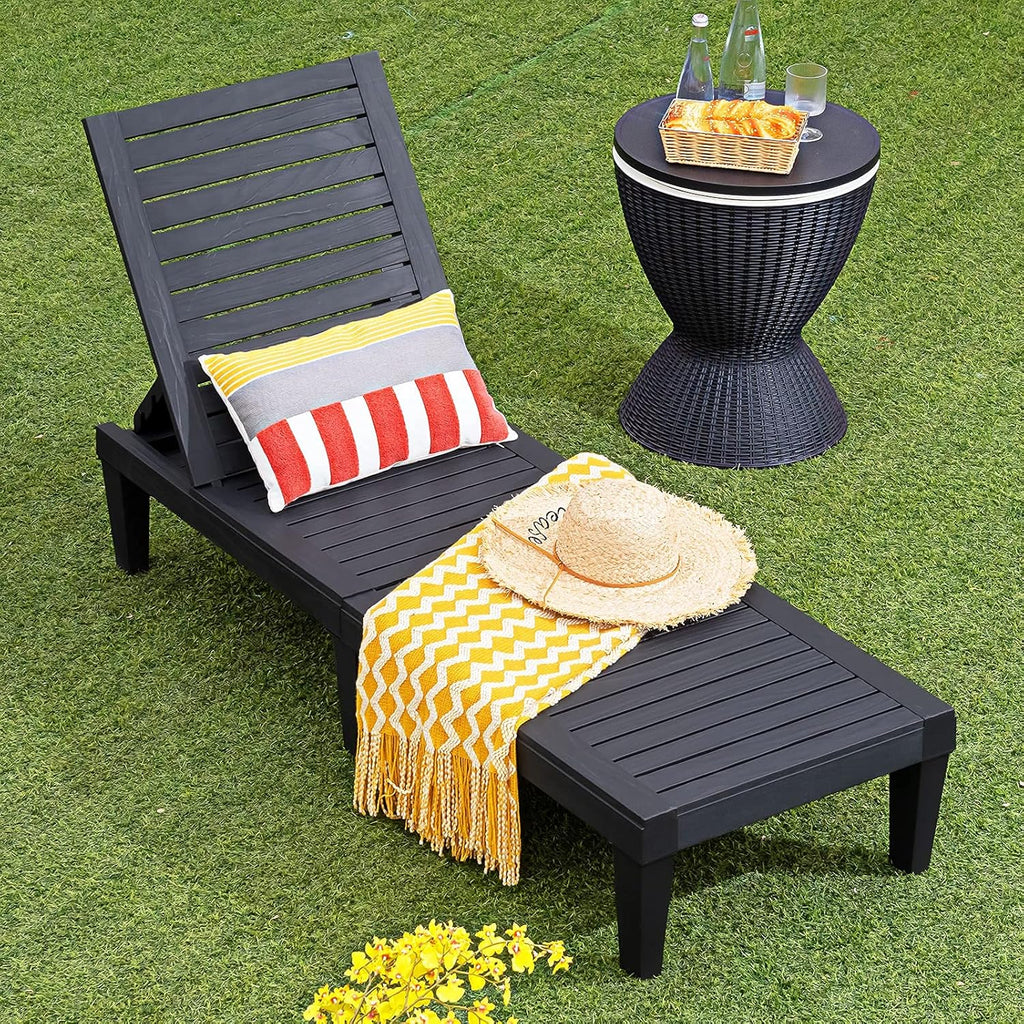 Outdoor Chaise Lounge Chair, Lightweight Patio Lounge Recliner Chair with Adjustable Backrest, 5 Reclining Positions Chaise Lounger for Patio, Beach, Balcony, Poolside, Backyard (1, Black)