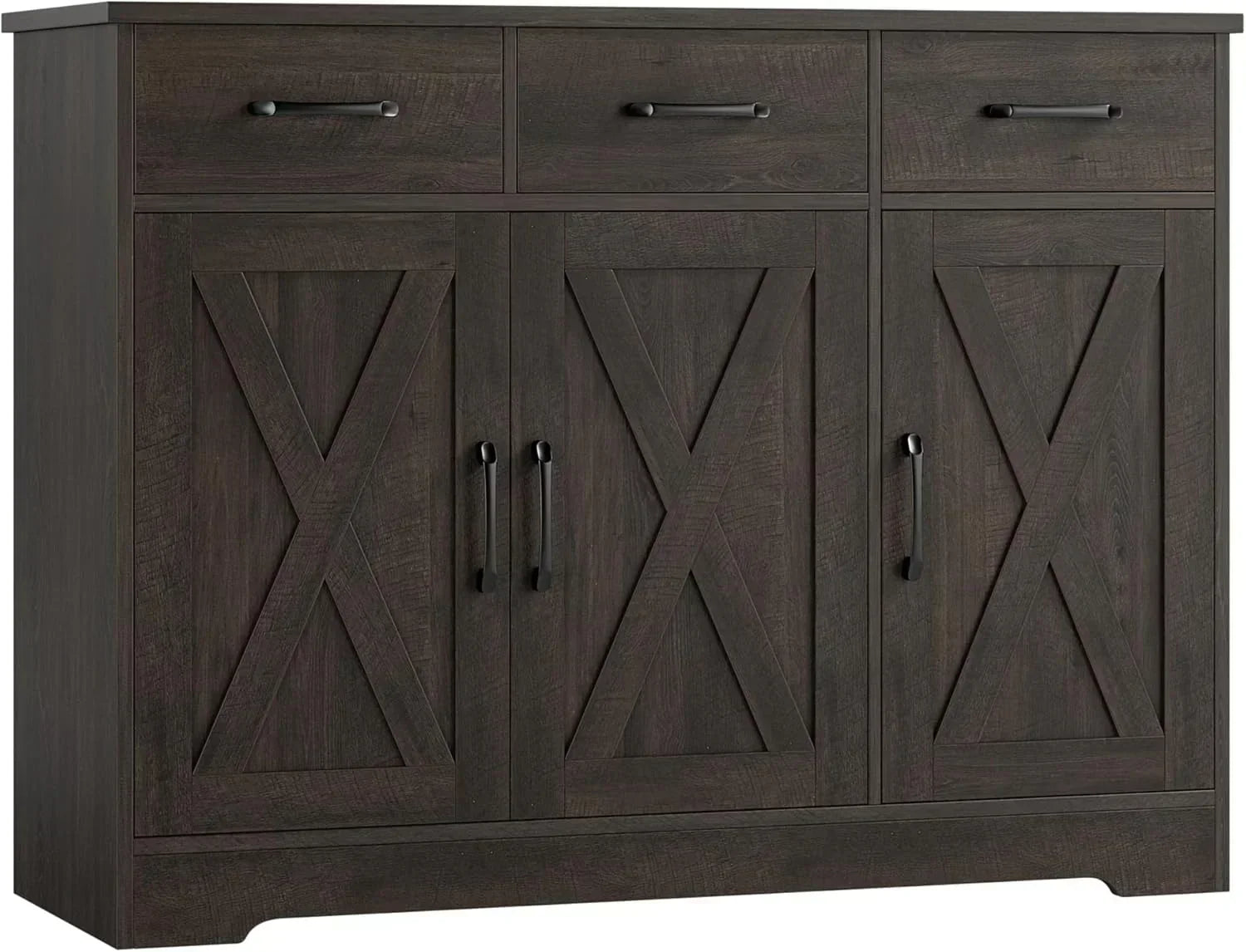 Modern farmhouse sideboard barn door buffet storage cabinet with drawers and shelves