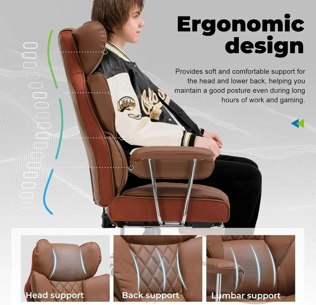 Large high back office chair high back leather gaming chair with footrest