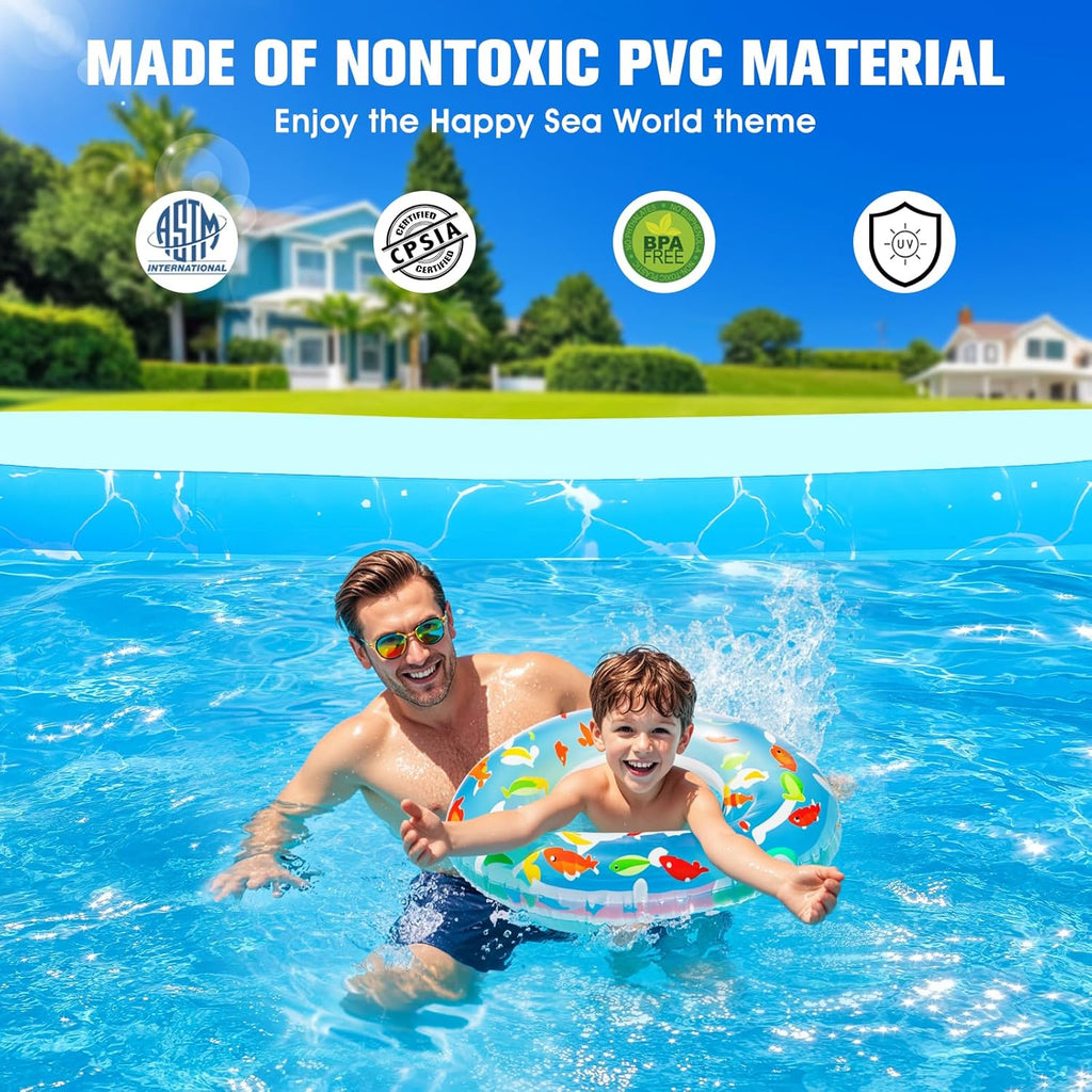 Inflatable Pool with Seat and Pool Lights, Durable Thickened Large Size Family Inflatable Pools for Adults Blow Up Pools,105 x 65 x 25Swimming Inflatable Kids PooI for Backyard,Outdoor (White)