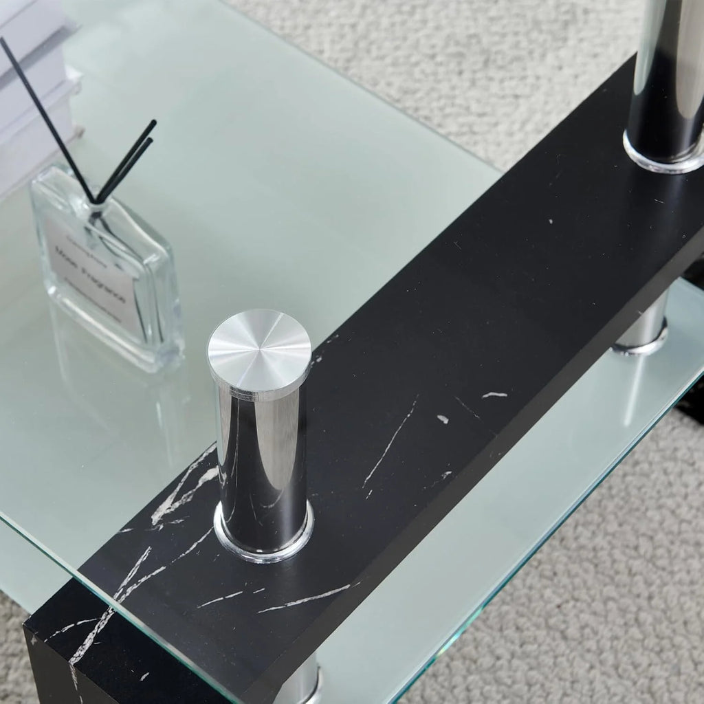 Living Room Rectangle Coffee Table, Tea Table Suitable for Waiting Room, Modern Side Coffee Table with Wooden Leg, Glass Tabletop