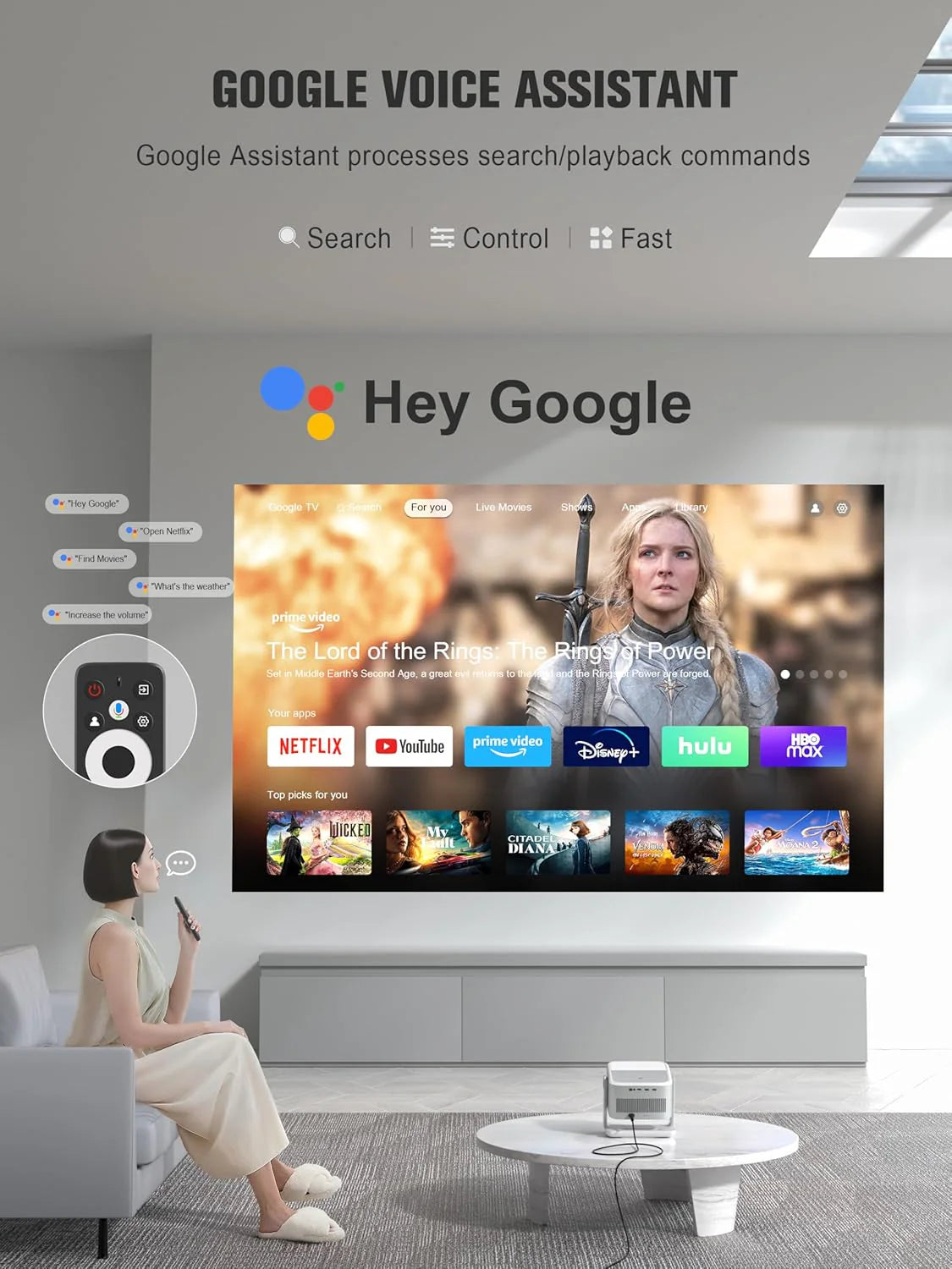 Official Licensed Google TV 4K Smart Projector with WiFi and Bluetooth, VOPLLS Outdoor