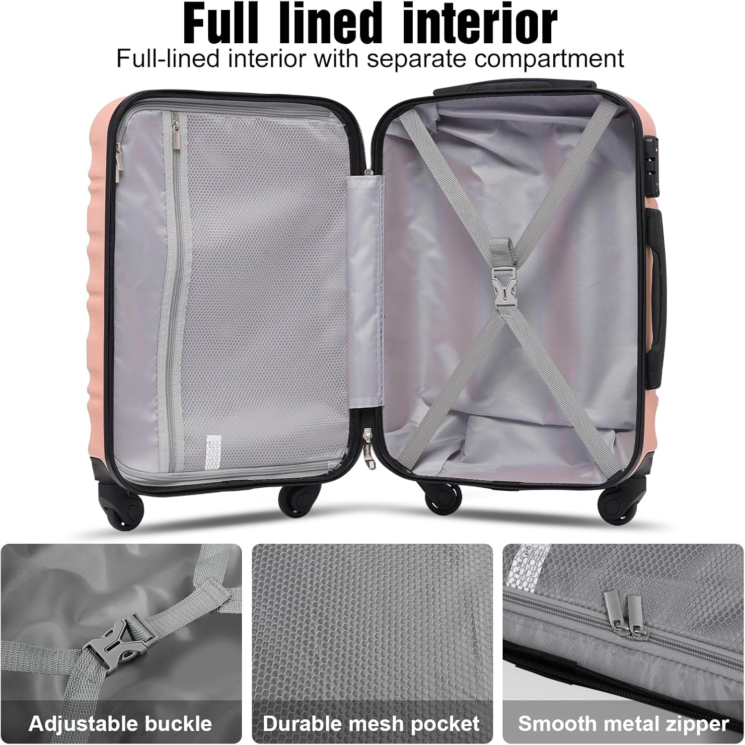 LONG VACATION 6 Piece Luggage Set Carry on Suitcase with ABS+PC hardshell, Spinner Wheels & YKK Zipper TSA Lock