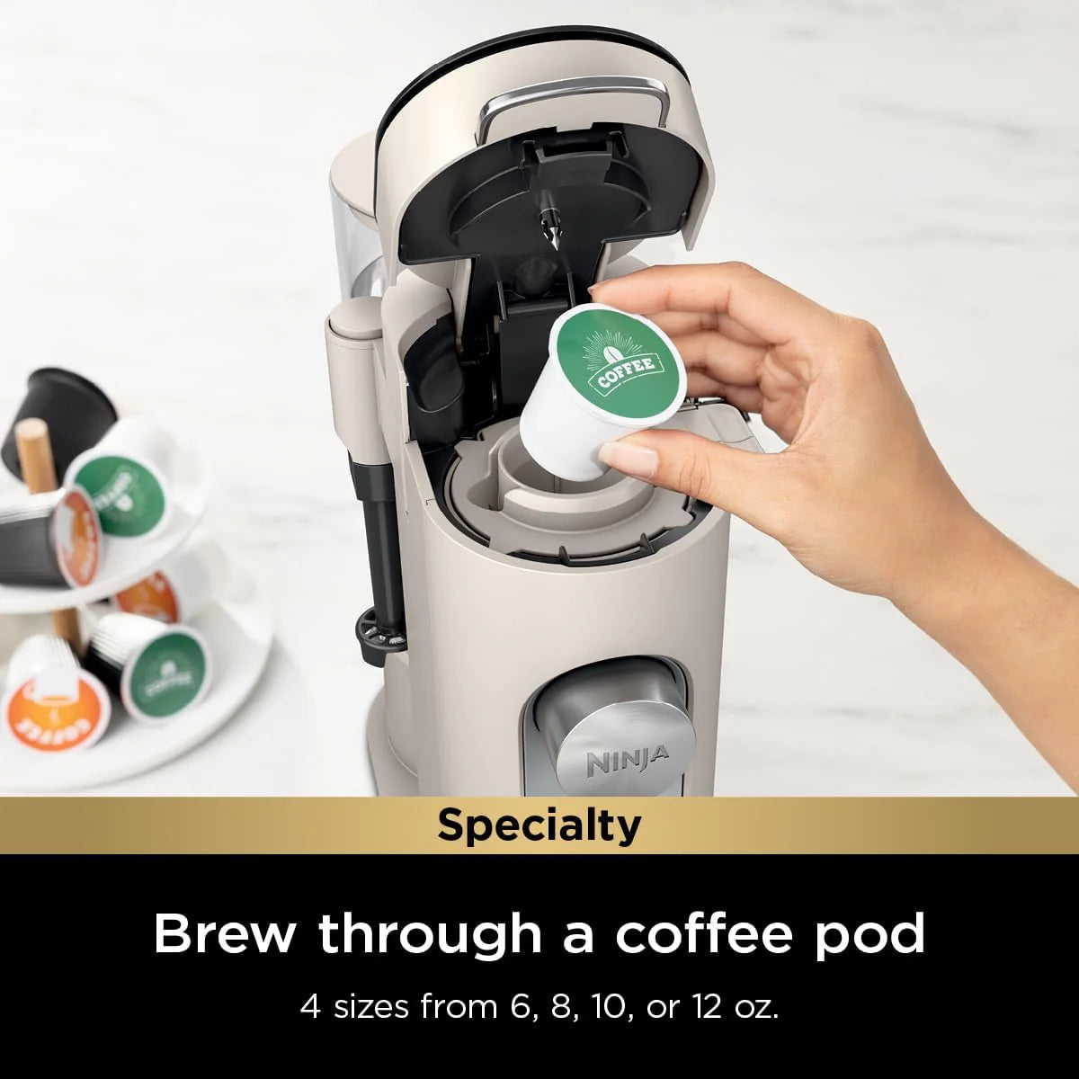 Ninja Pod & Grounds Single-Serve Coffee Maker 56-oz. Reservoir Stone PB051ST