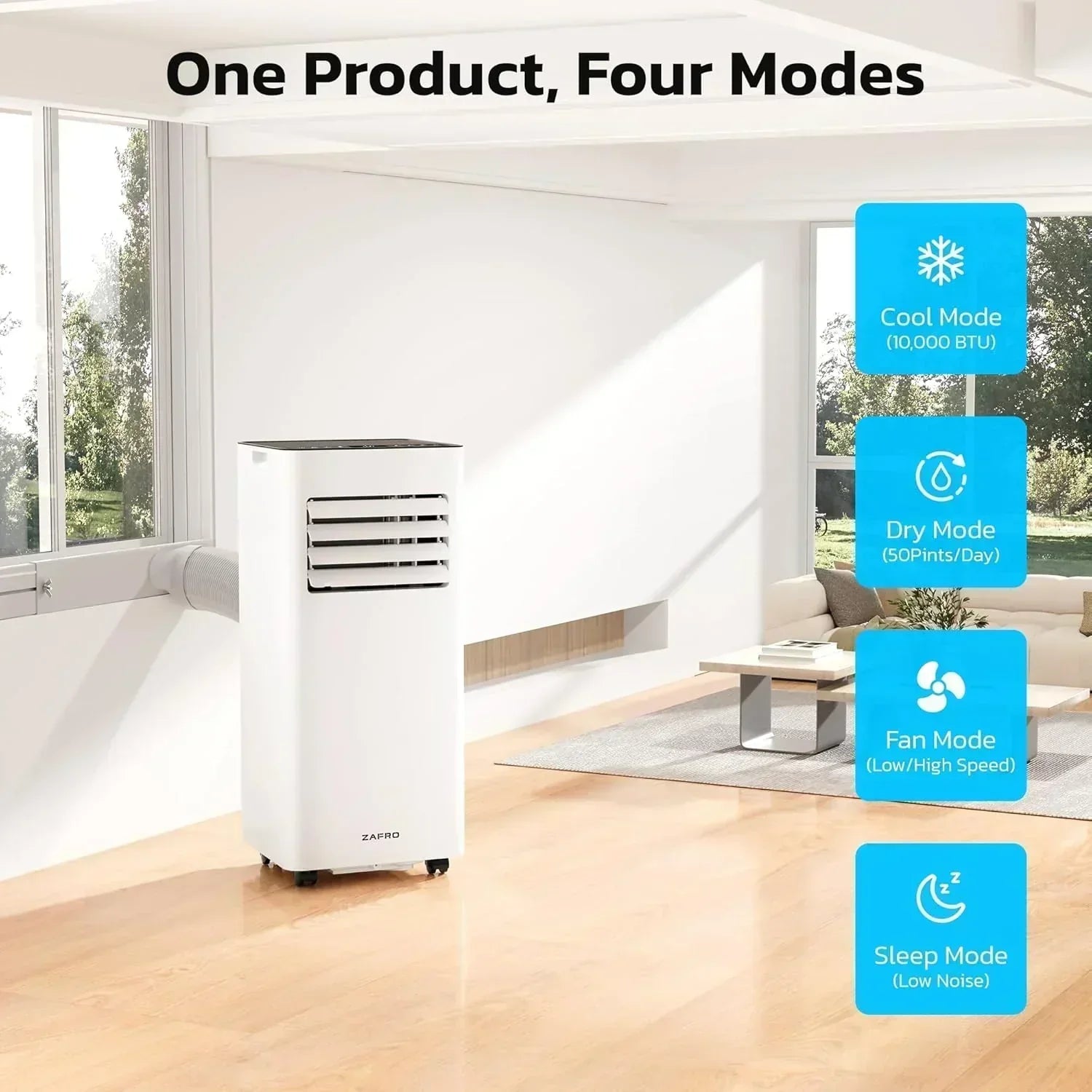 ZAFRO 8,000 BTU Portable Air Conditioners 4 Modes Portable AC Unit with Fast Cooling