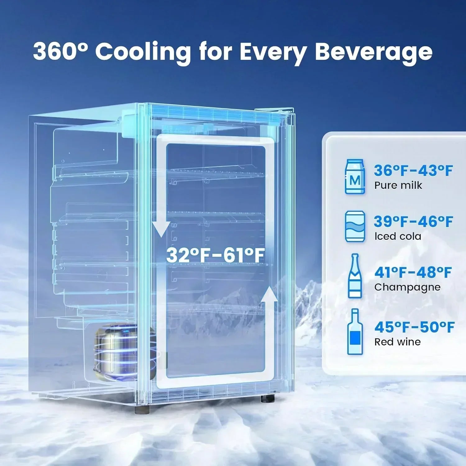 Beverage Refrigerator Cooler 126 Can Mini Fridge Glass Door for Drinks Soda Beer Wine Refrigerator