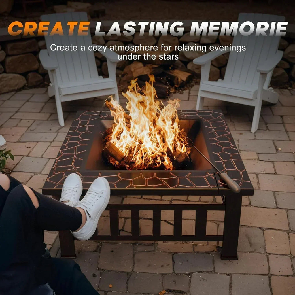 Devoko Outdoor Fire Pit 32 Inch Firepit Table Metal Outdoor Fireplaces with Waterproof Cover
