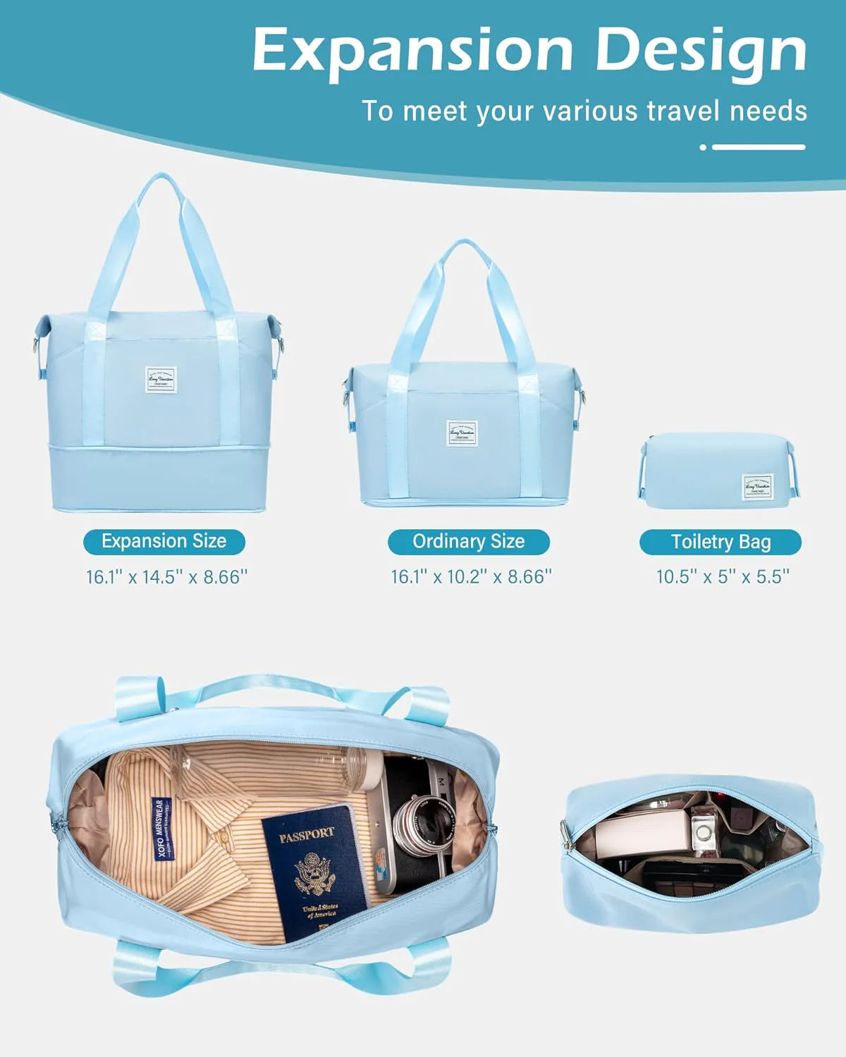 LONG VACATION 6 Piece Luggage Set Carry on Suitcase with ABS+PC hardshell, Spinner Wheels & YKK Zipper TSA Lock