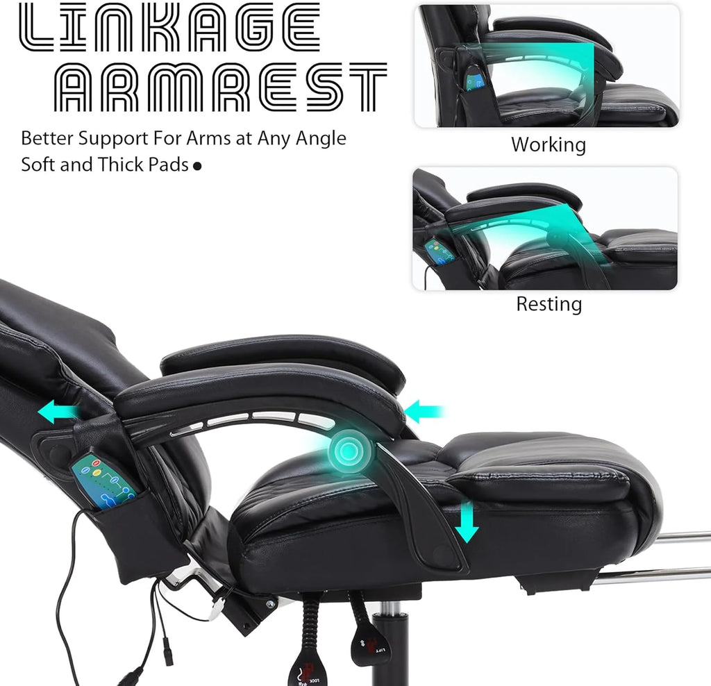 Massage Office Chair with Footrest 6 Point Vibration and Heating Home Executive Office Desk Chair