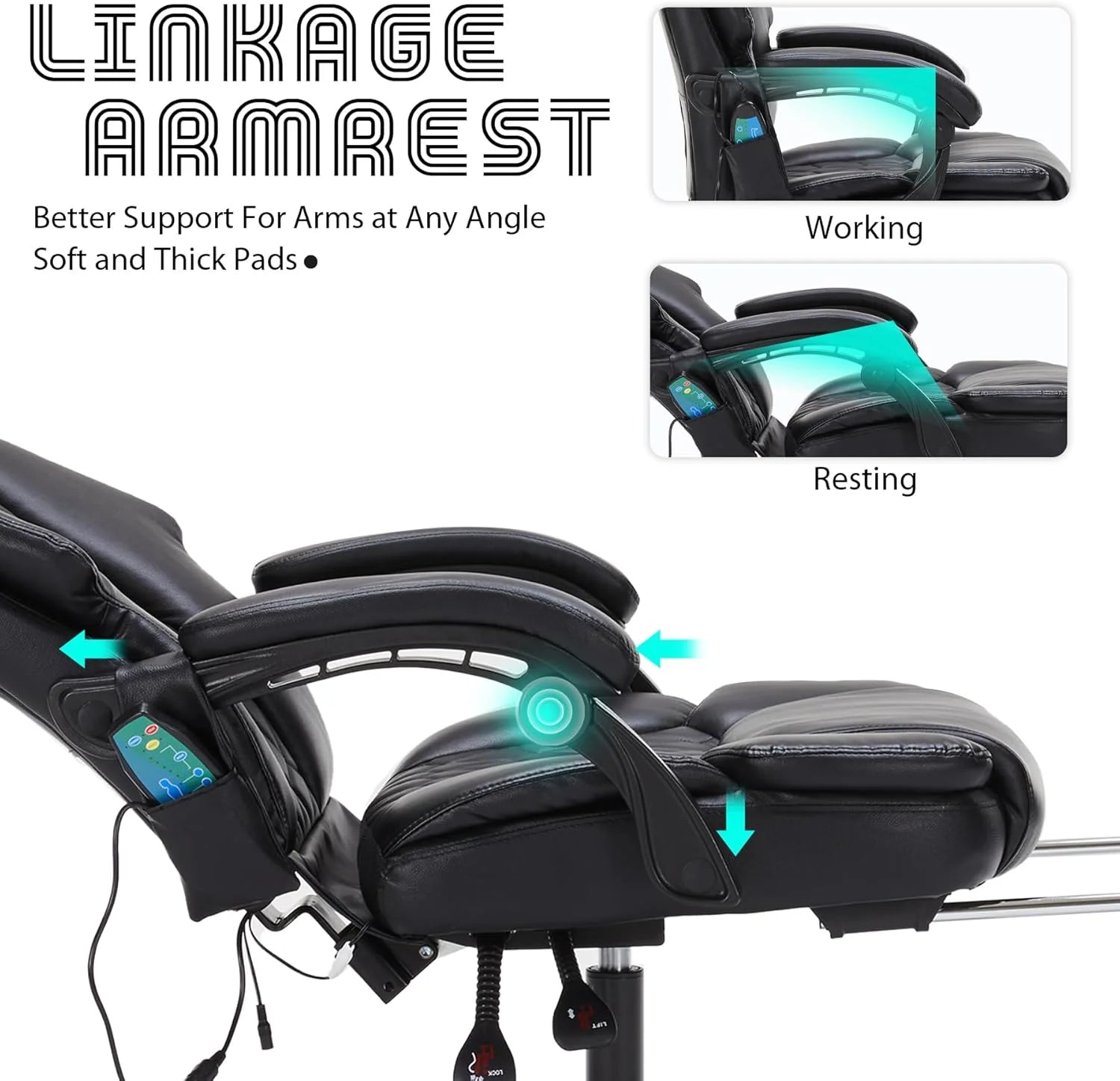 Massage Office Chair with Footrest 6 Point Vibration and Heating Home Executive Office Desk Chair