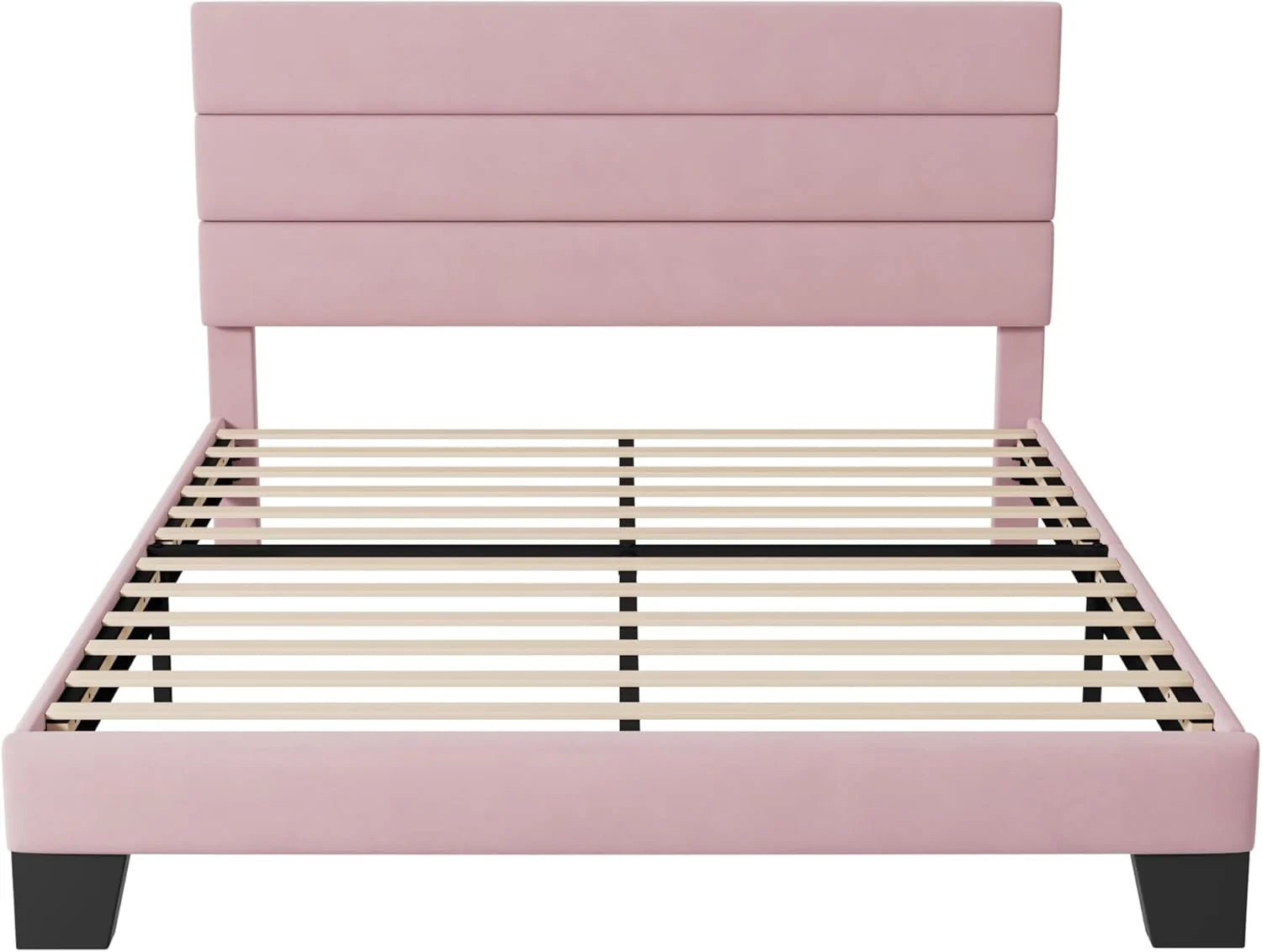 Allewie Queen Size Platform Bed Frame Fabric Upholstered Headboard Wooden Slats Support