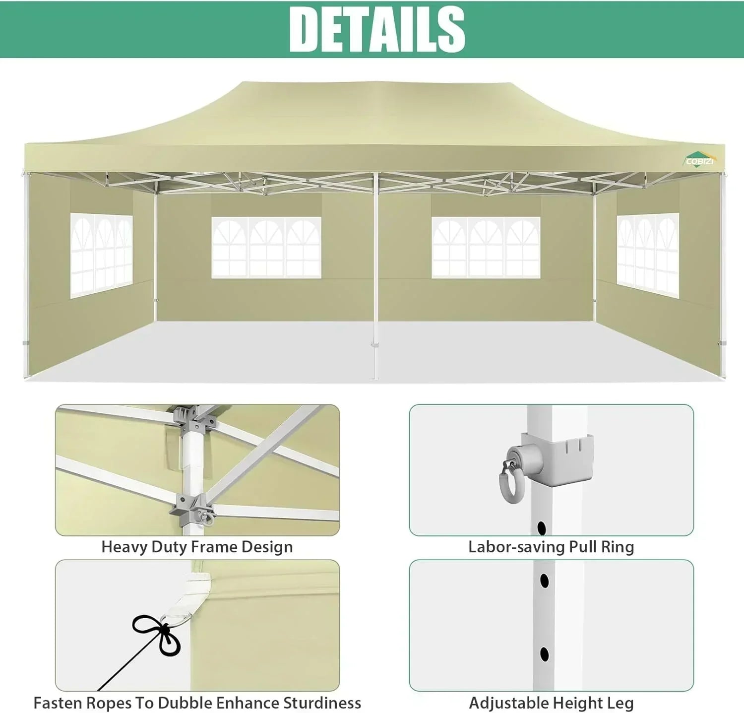 COBIZI 10x20 Heavy Duty Pop up Canopy Tent 6 sidewalls Commercial Canopy Wedding Party Tents