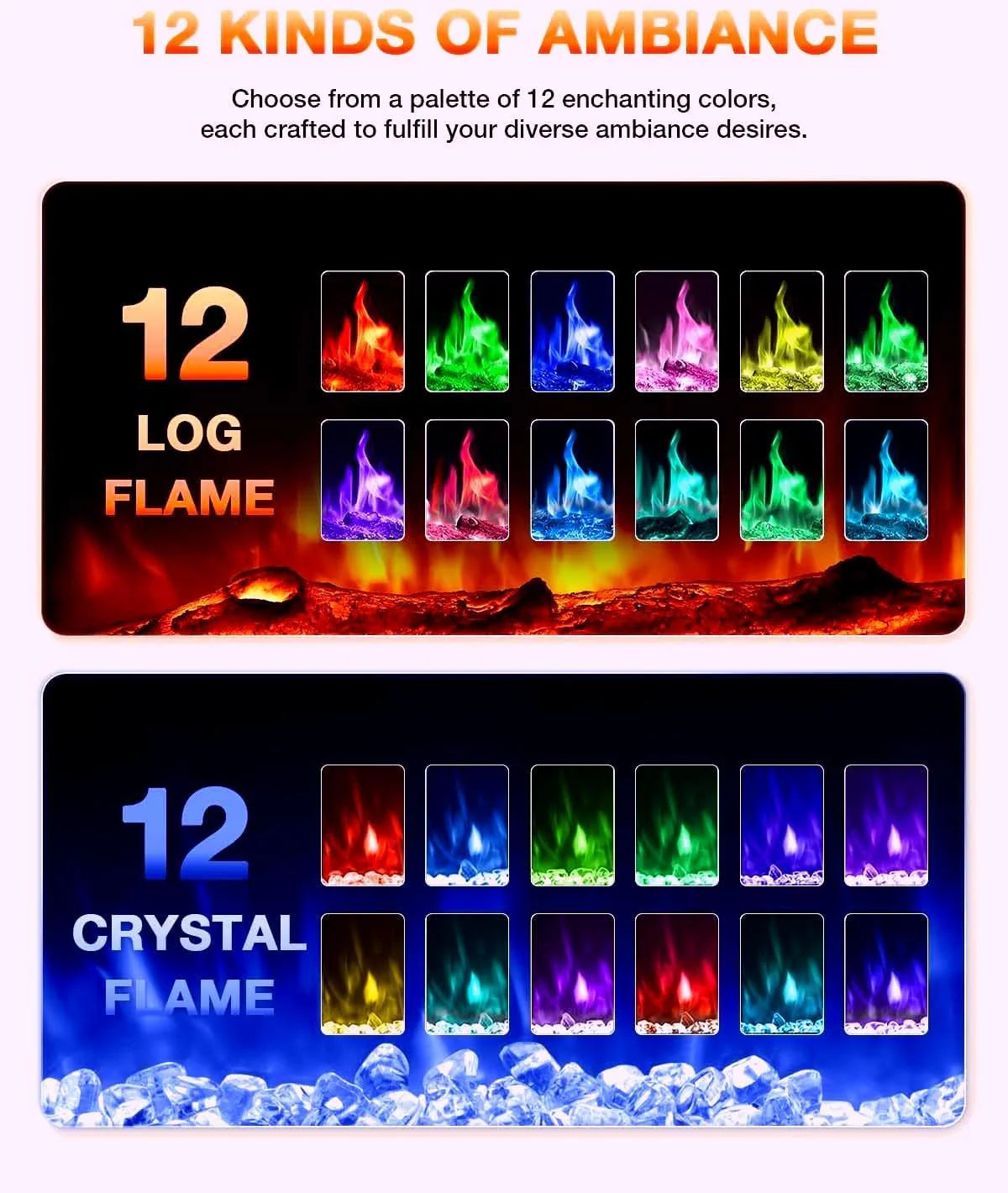 Electric Fireplace 60Inch,Wall Mounted Electric Fireplace Heater with Timer Inserts��TV Stand Touch Screen and Realistic Flame,Log Set,Crystal Flames 750 to 1500W��Remote for Living Room