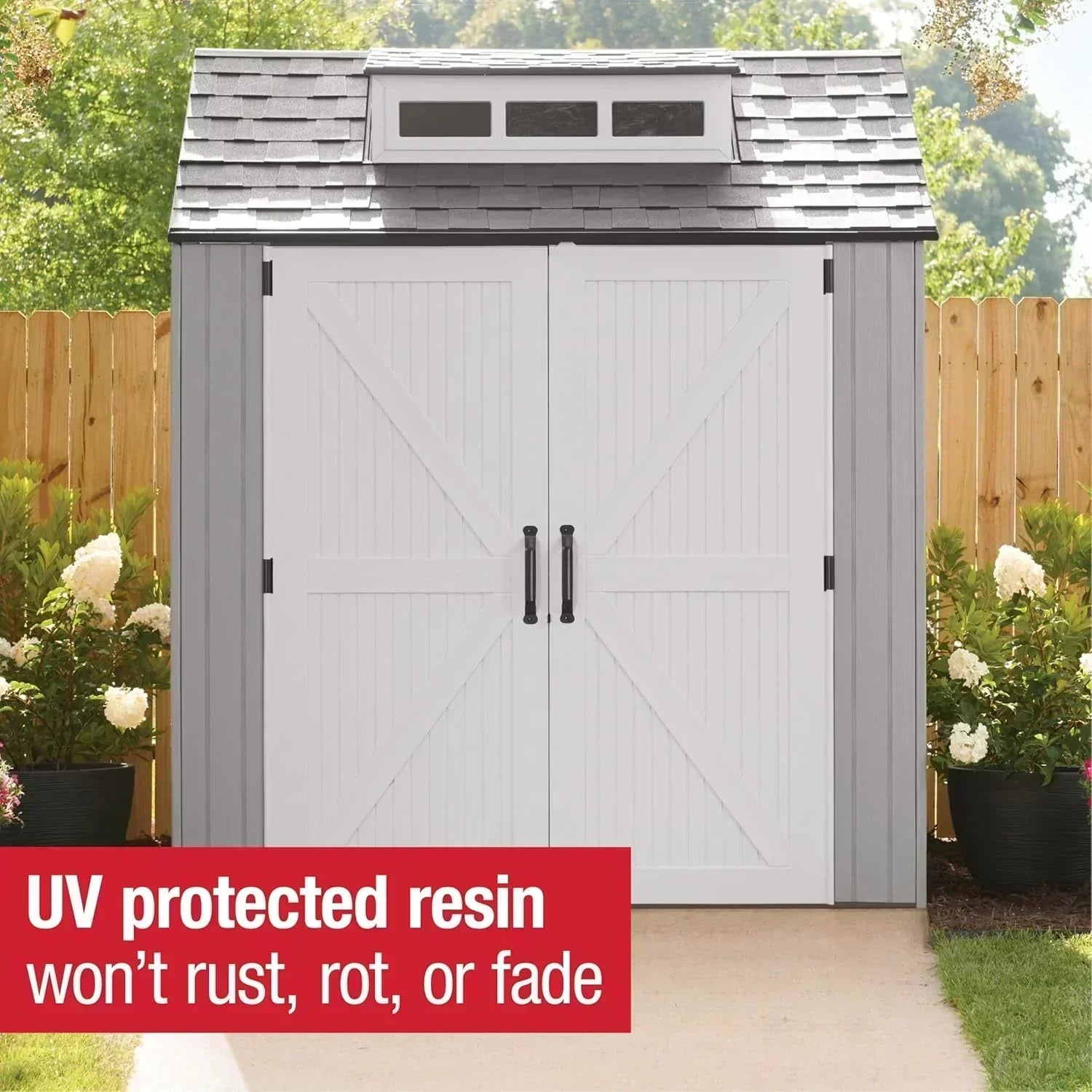 Rubbermaid Resin Outdoor Storage Shed With Floor Weather Resistant Gray Organization for Home