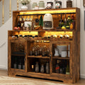 Wine Bar Cabinet with LED Light Liquor Cabinet with Glass Holder Coffee Bar for Liquor