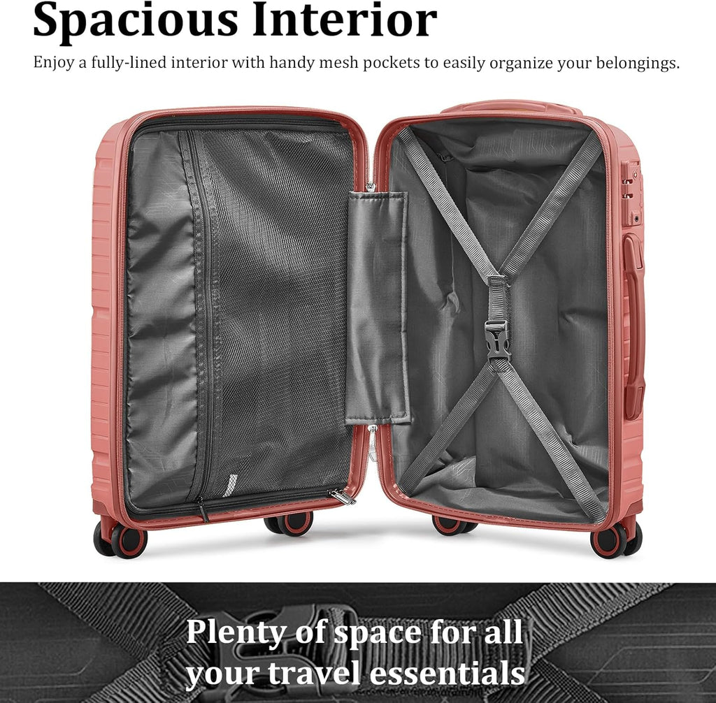 5-piece PP hardshell lightweight travel carry-on luggage set with dual spinner wheels