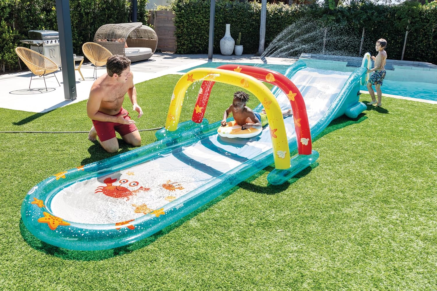 Intex 96 x 78 x 28 Inflatable Jungle Adventure Play Center Spray Kiddie Pool - Backyard Kids Water Slide, Outdoor Blow-Up Splash Pad for Toddlers
