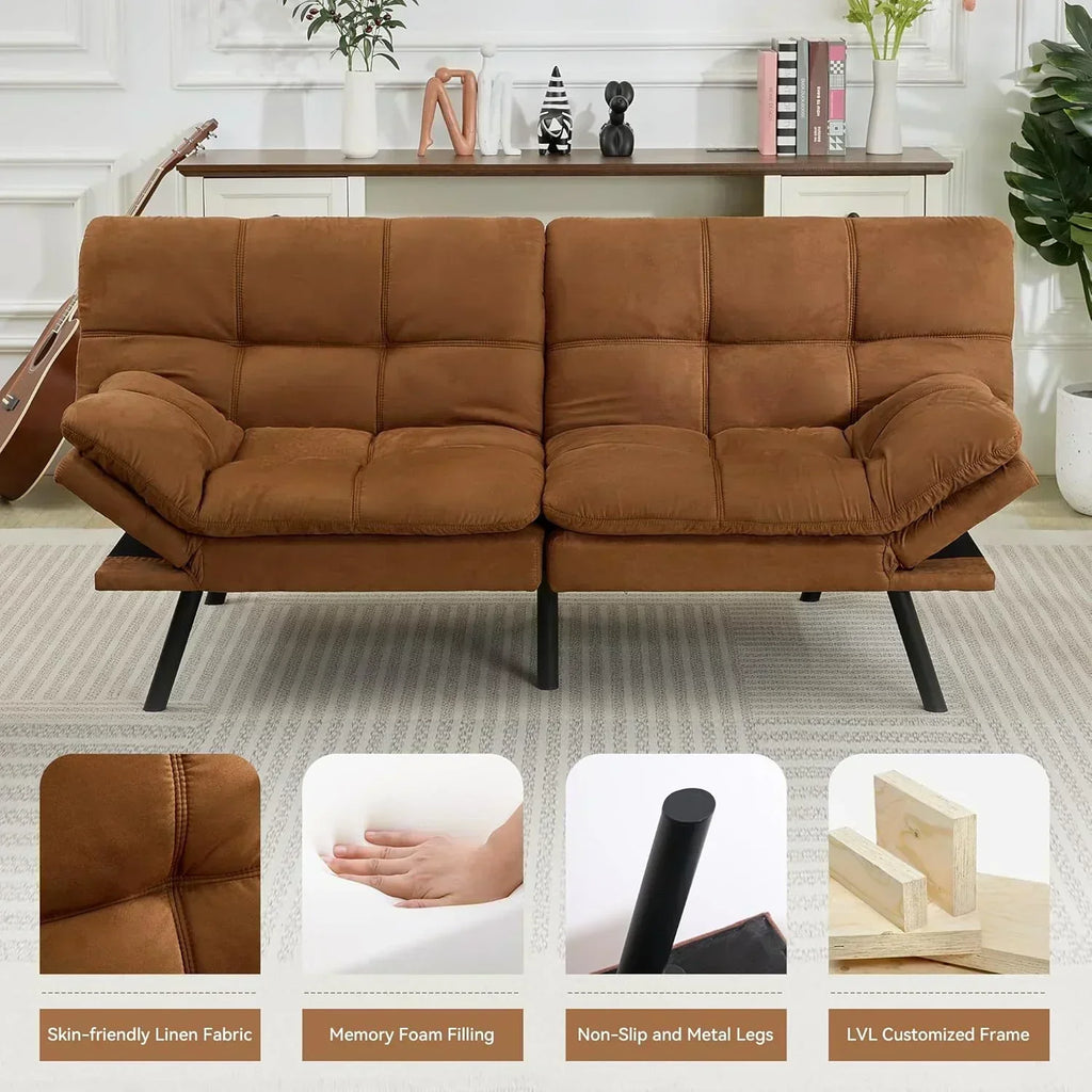 Brown loveseat convertible sofa memory foam futon sofa bed modern sleeper sofa
