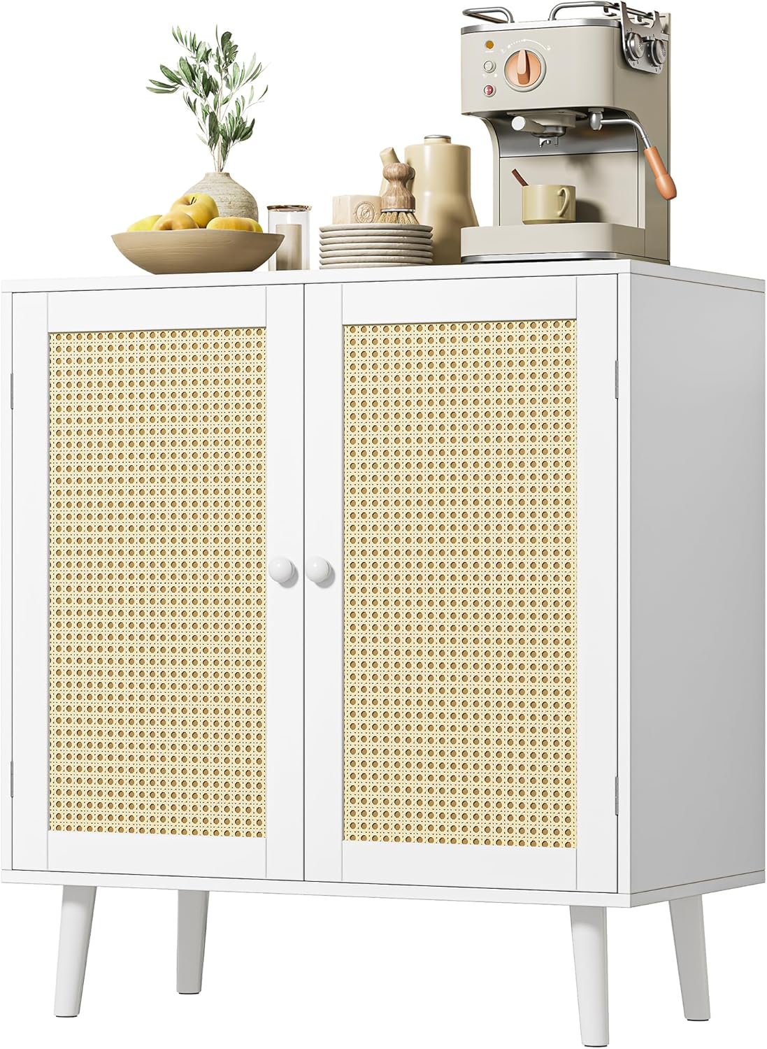 Huuger Buffet Cabinet with Storage Cabinet with PE Rattan Decor Doors Accent Sideboard Buffet
