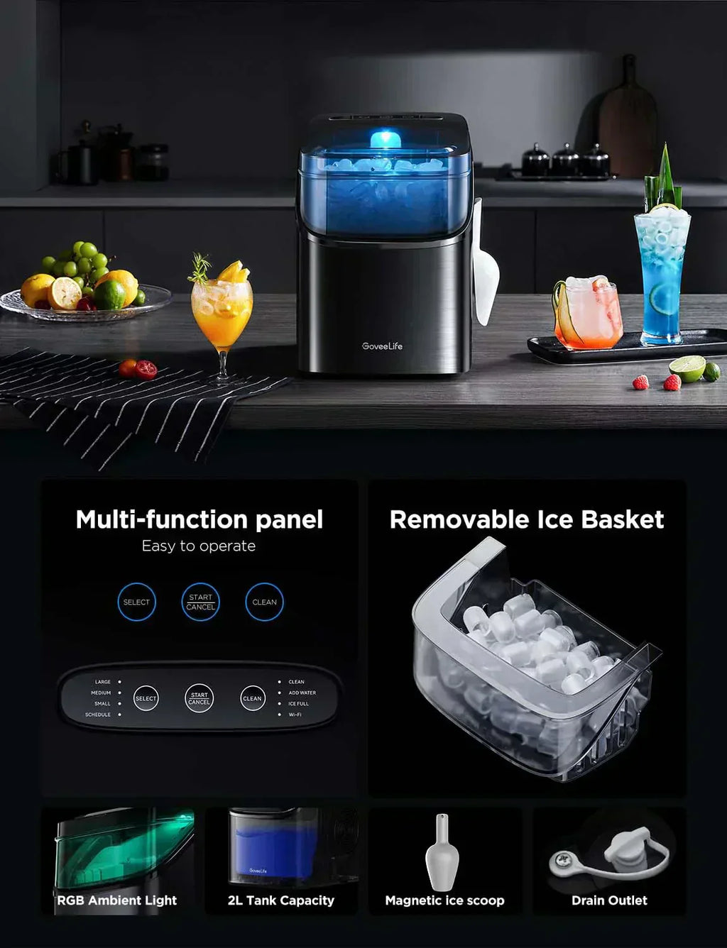 GoveeLife Smart Ice Maker Countertop Portable Ice Machine with Voice Control 9 Ice Cubes