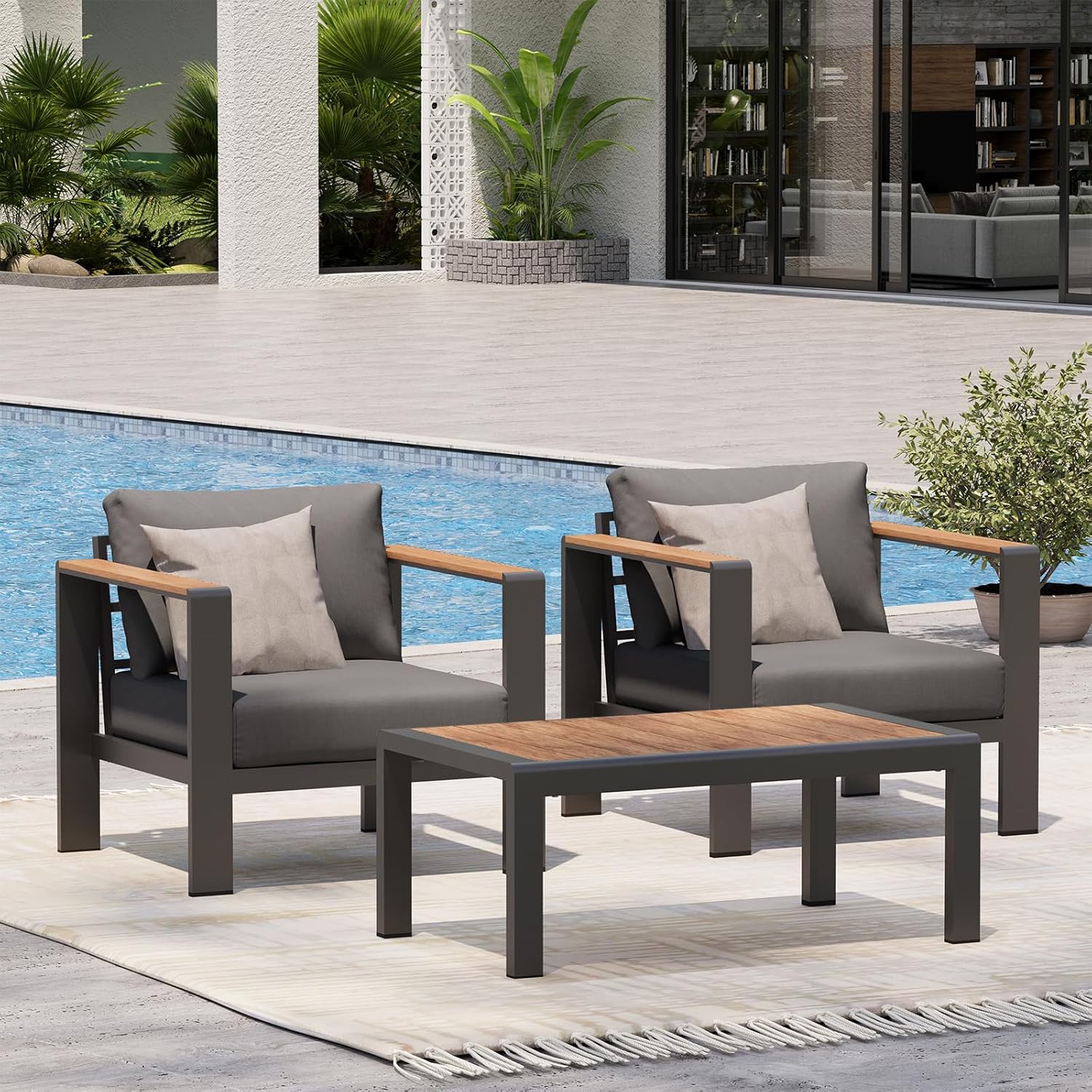 Aluminum Outdoor Patio Furniture Set with Coffee Table, 4 Piece Patio Conversation Sets with Washable Thick Cushions