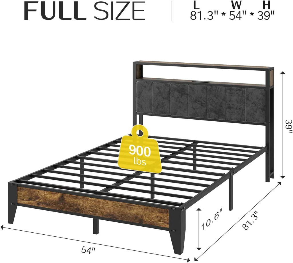 OLEVS Single Bed Frame LED Light Storage Headboard Type C Charging Station Metal Platform Bed