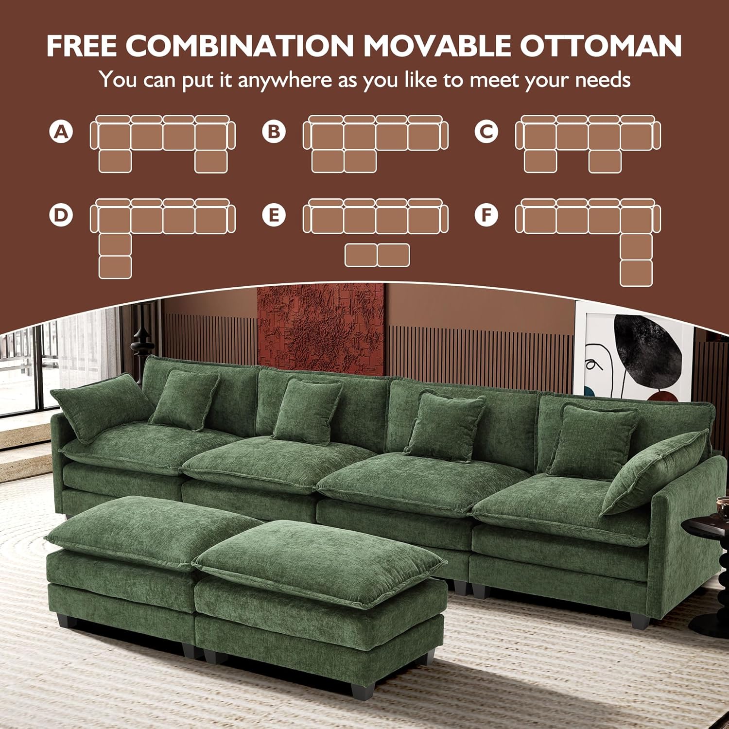 ihanherry 146-inch U-shaped modern sofa modular area cloud sofa