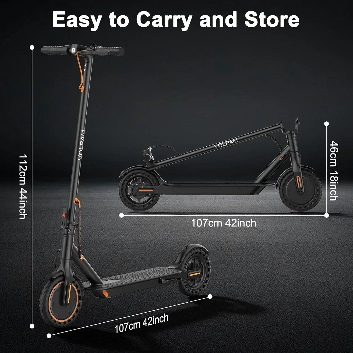 Volpam electric scooter Powerful electric motor Solid tires 28/21/12 mile range