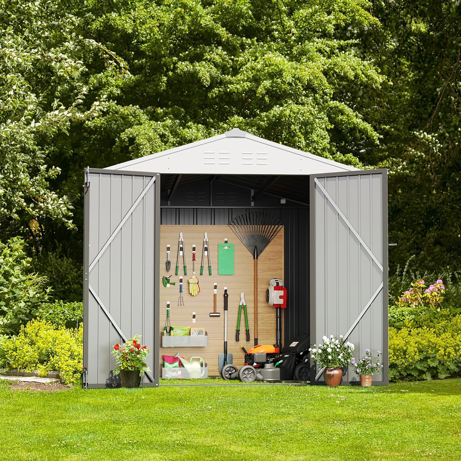 Devoko Outdoor Storage Shed Lockable Metal Garden Shed Steel Anti-Corrosion Storage House