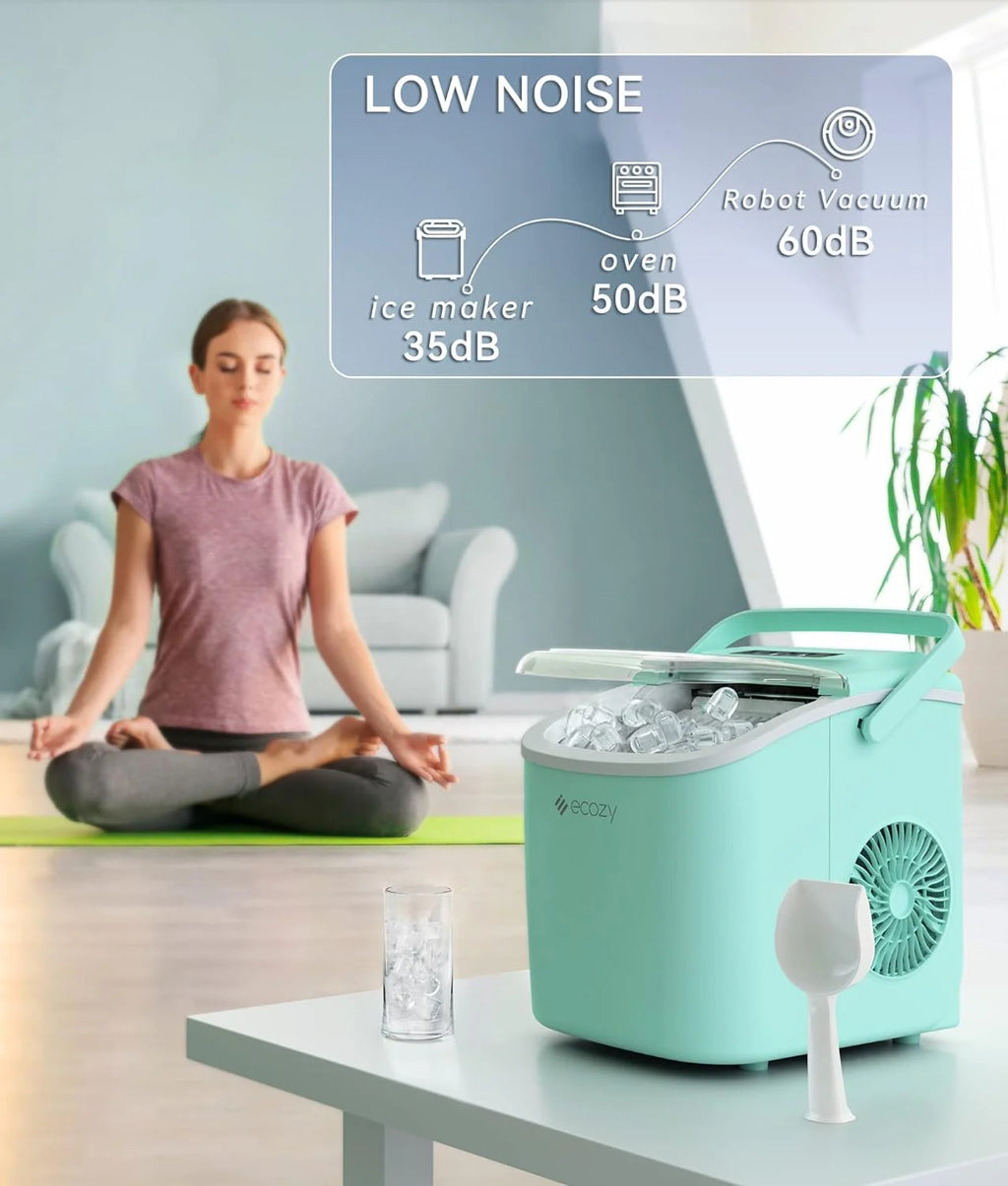 ecozy Portable Ice Maker Countertop, 9 Cubes Ready in 6 Mins, 26 lbs in 24 Hours, Self-Cleaning Machine
