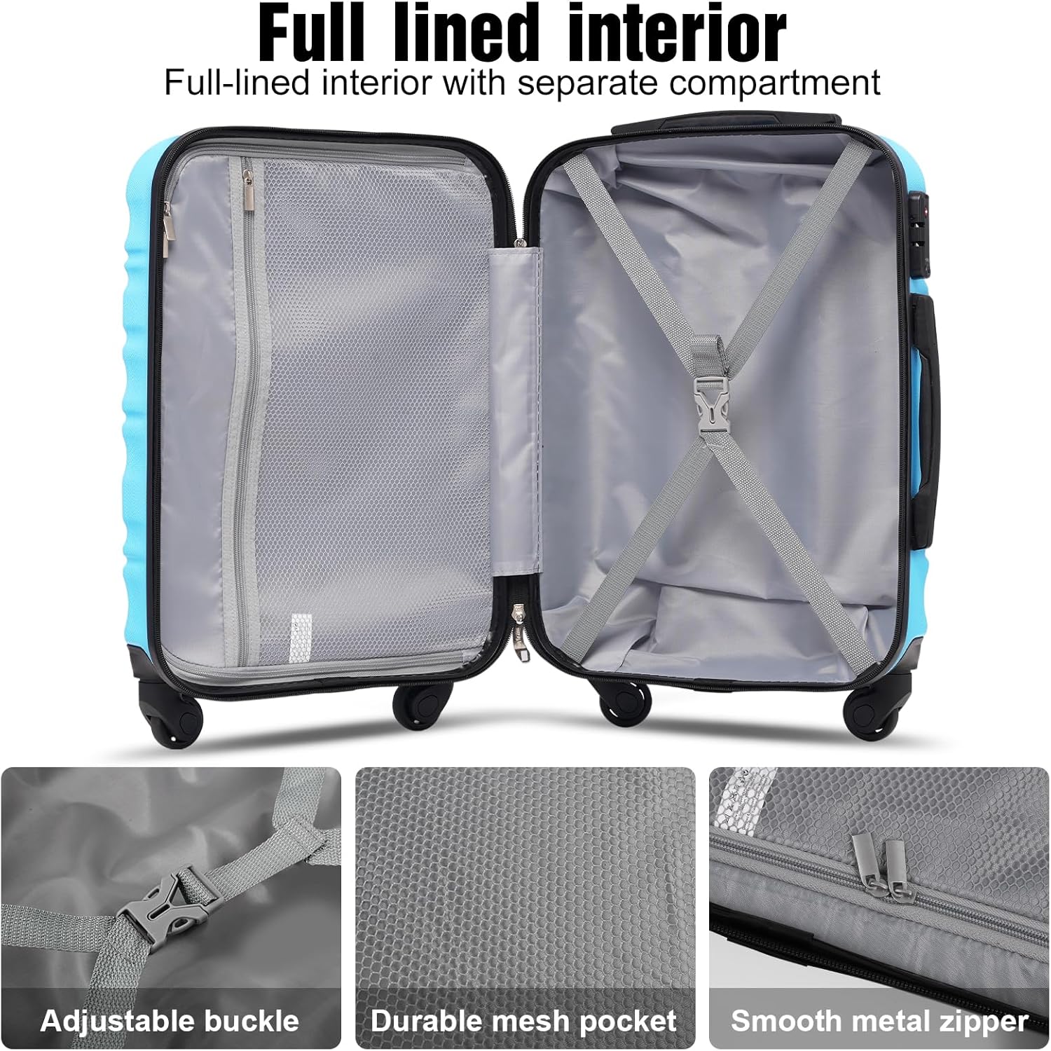 LONG VACATION 6 Piece Luggage Set Carry on Suitcase with ABS+PC hardshell Spinner Wheels