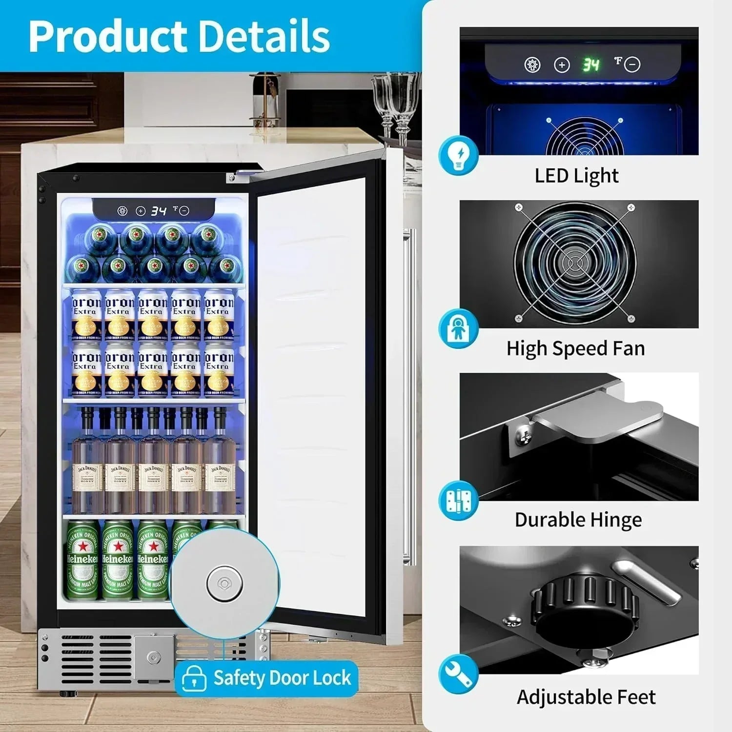 Beverage Refrigerator Cooler 126 Can Mini Fridge Glass Door for Drinks Soda Beer Wine Refrigerator