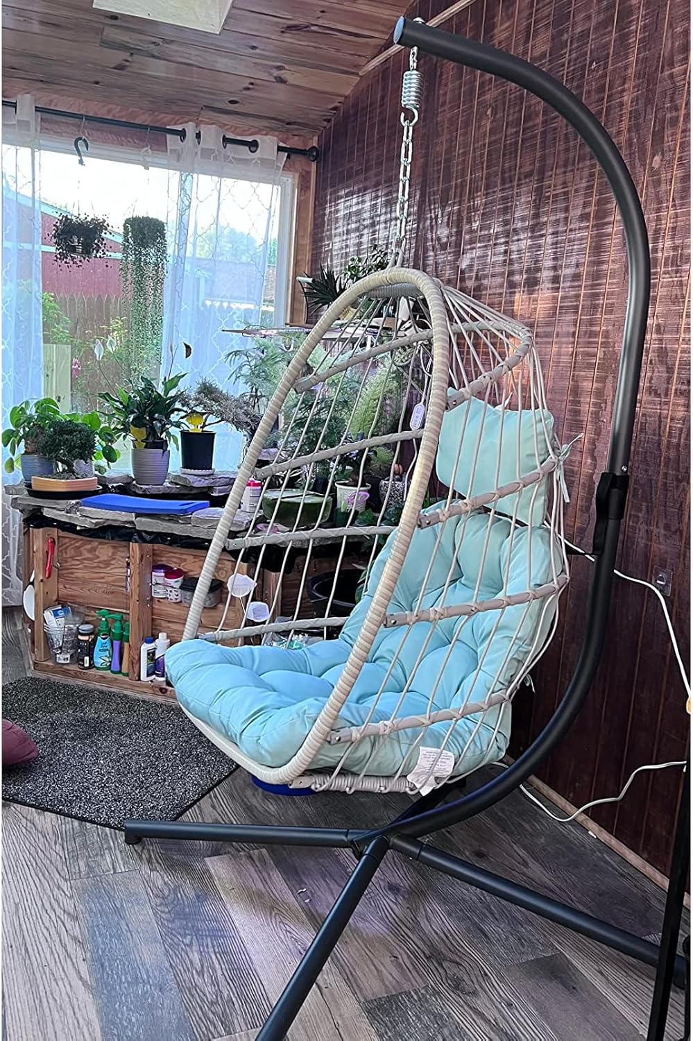 Yechen Indoor Outdoor Egg Hanging Chair Patio Wicker Swing Egg Chair Indoor Swinging Chair