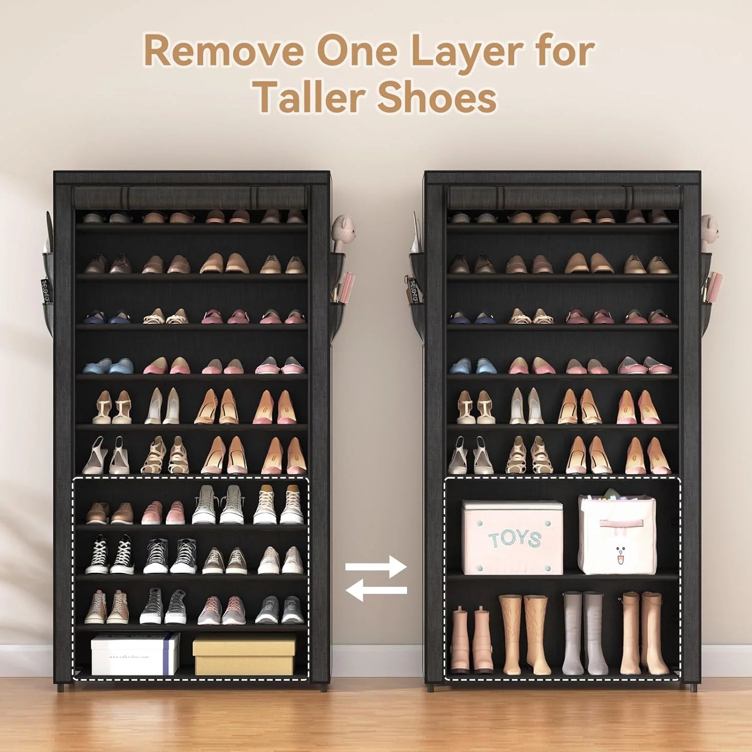 ROJASOP 10 Tier Shoe Rack with Covers Large Capacity Stackable Tall Shoe Shelf Storage