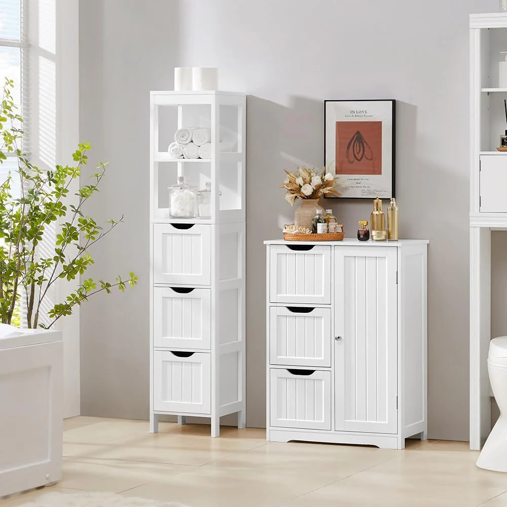 Yaheetech Bathroom Floor Cabinet, Wooden Storage Cabinet with 2 Drawers, Multifunctional Side Organizer Rack Stand Table, White
