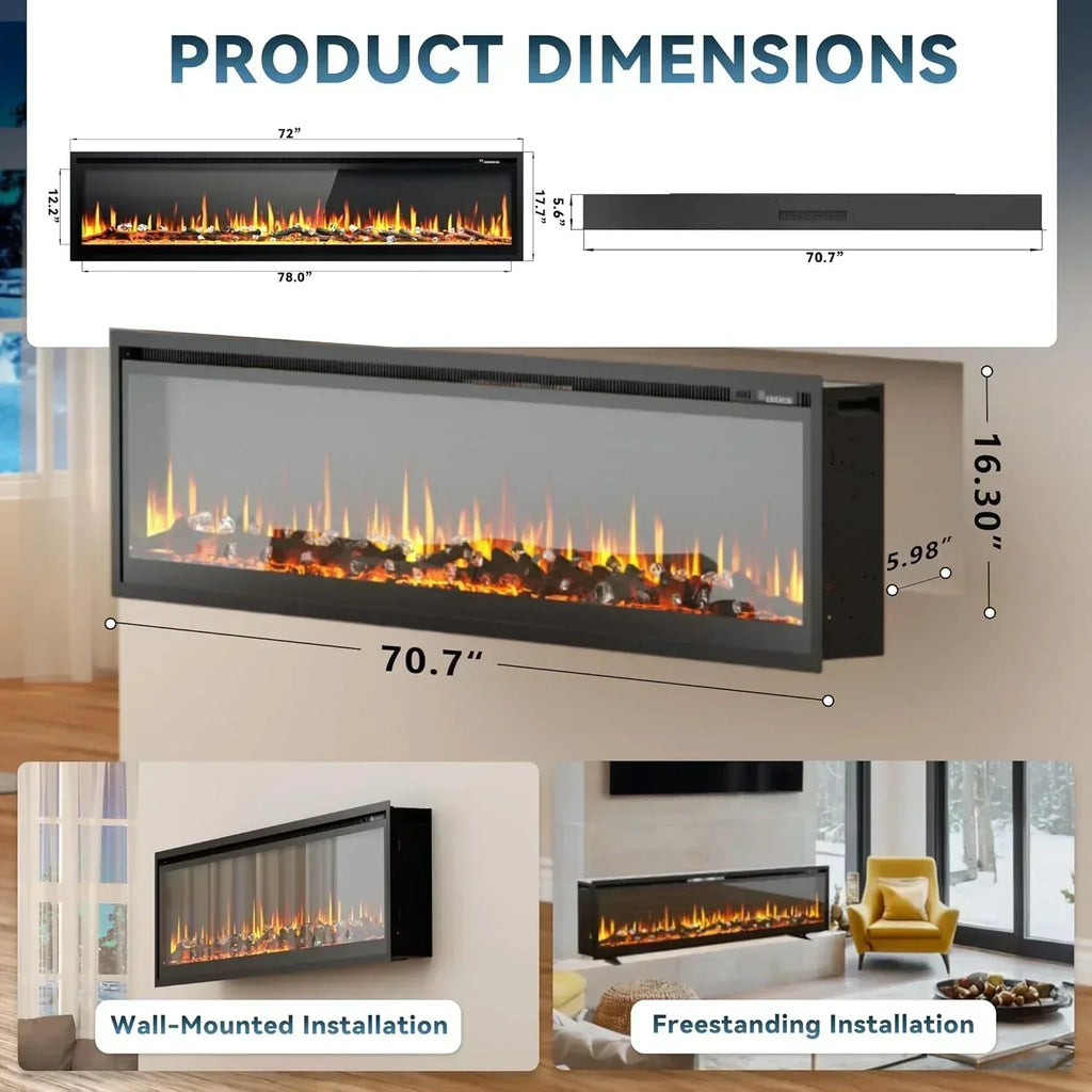 EUHOMY 50 Inch Electric Fireplace Wall Recessed Adjustable Flame Color Fireplace Heater