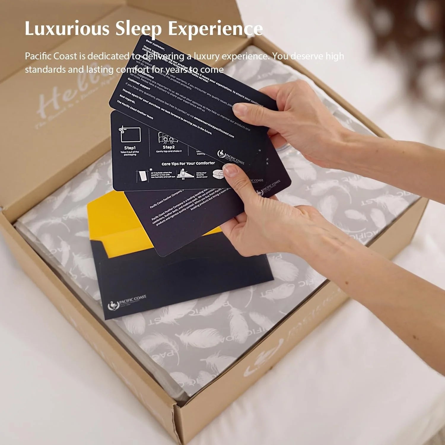 PACIFIC COAST Goose Feather Down Comforters Queen Size, 100% Cotton Extra Fluffy White Duvet Insert, Soft, Breathable, All Season Hotel Luxury Bedding Comforters, 8 Corner & Center Loops (90x90)