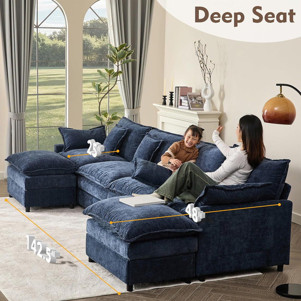 108 Inch U Shape Sofa Sectional Sofa Comfortable Cloud Sofa with Removable Footstool