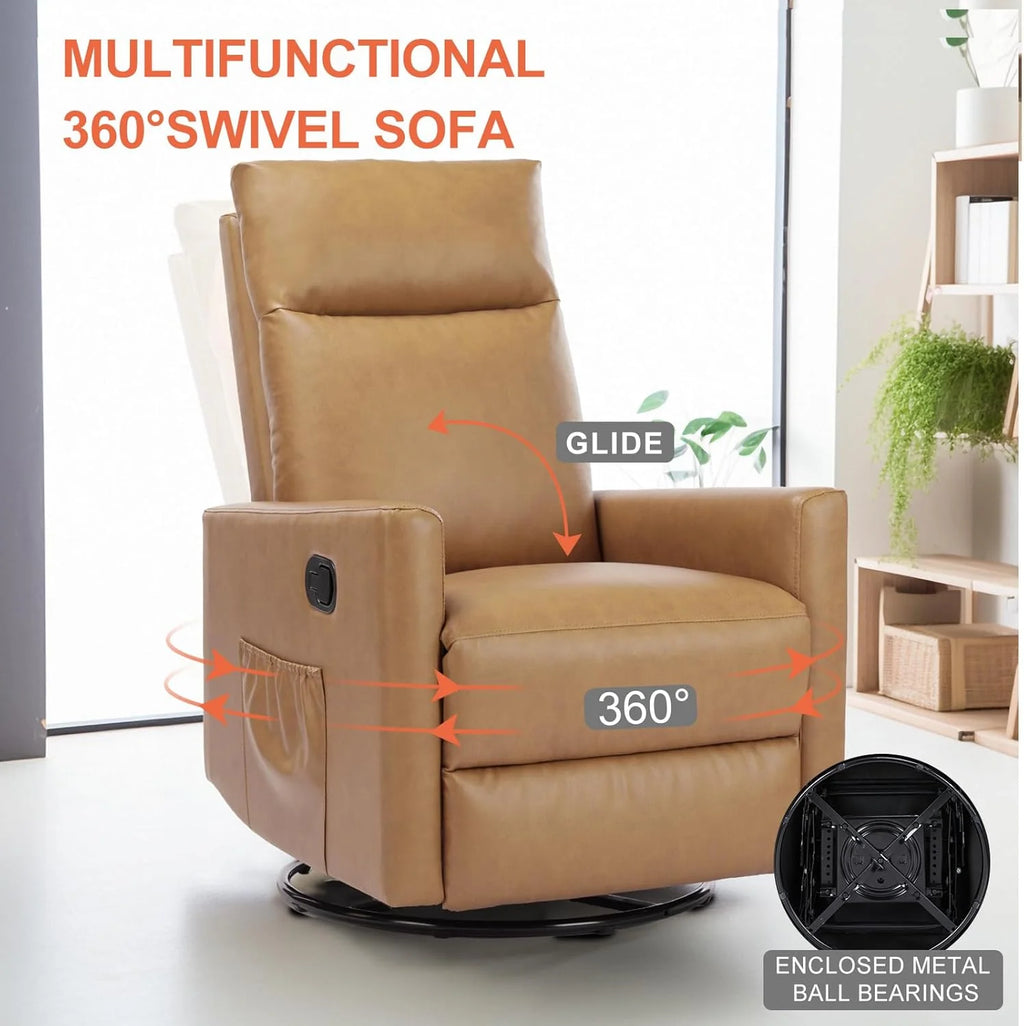 Sweetcrispy Recliner Chair, 360 Swivel Rocker Chair for Adults, Glider Rocker Recliners, Nursery Chairs for Living Room, High Back, Upholstered Deep Seat, Classical Brown