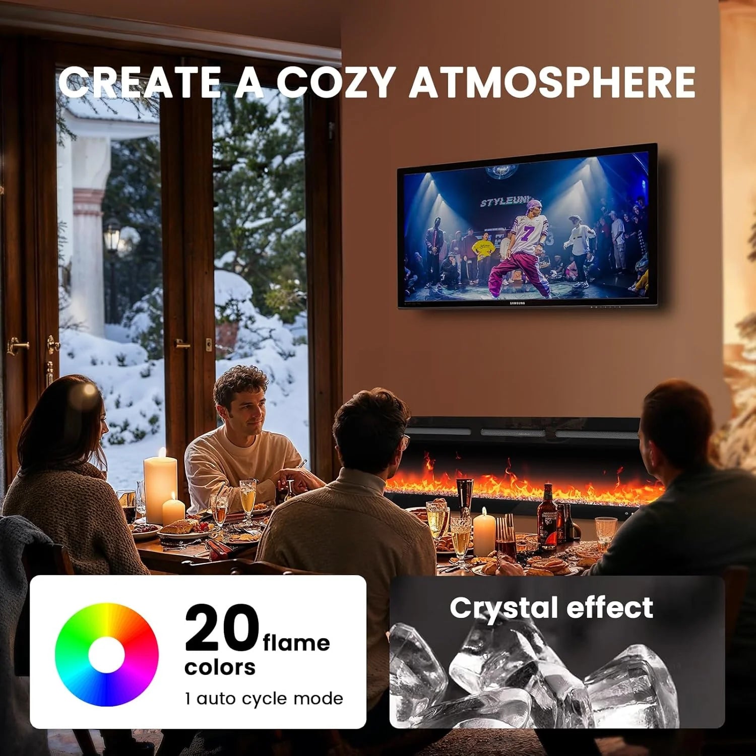 Silonn 50��Smart Electric Fireplace Heater with App & Remote Control, 5300 BTU Heat Output, Ultra-Slim Wall-Mounted or Recessed Electric Fireplace Inserts with Timer, 20 Flame Colors,WiFi Enabled