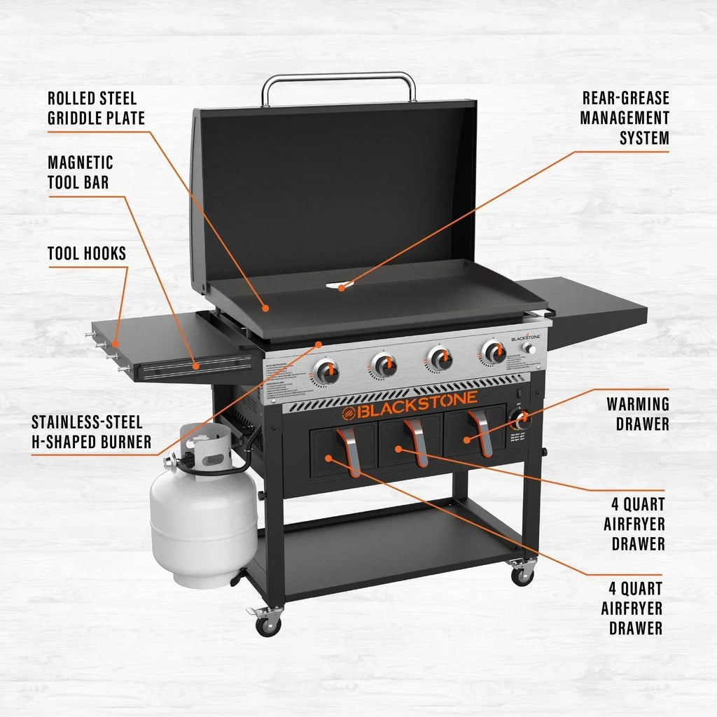 Blackstone 4-Burner 36 Propane Griddle with Air Fryer and Hood