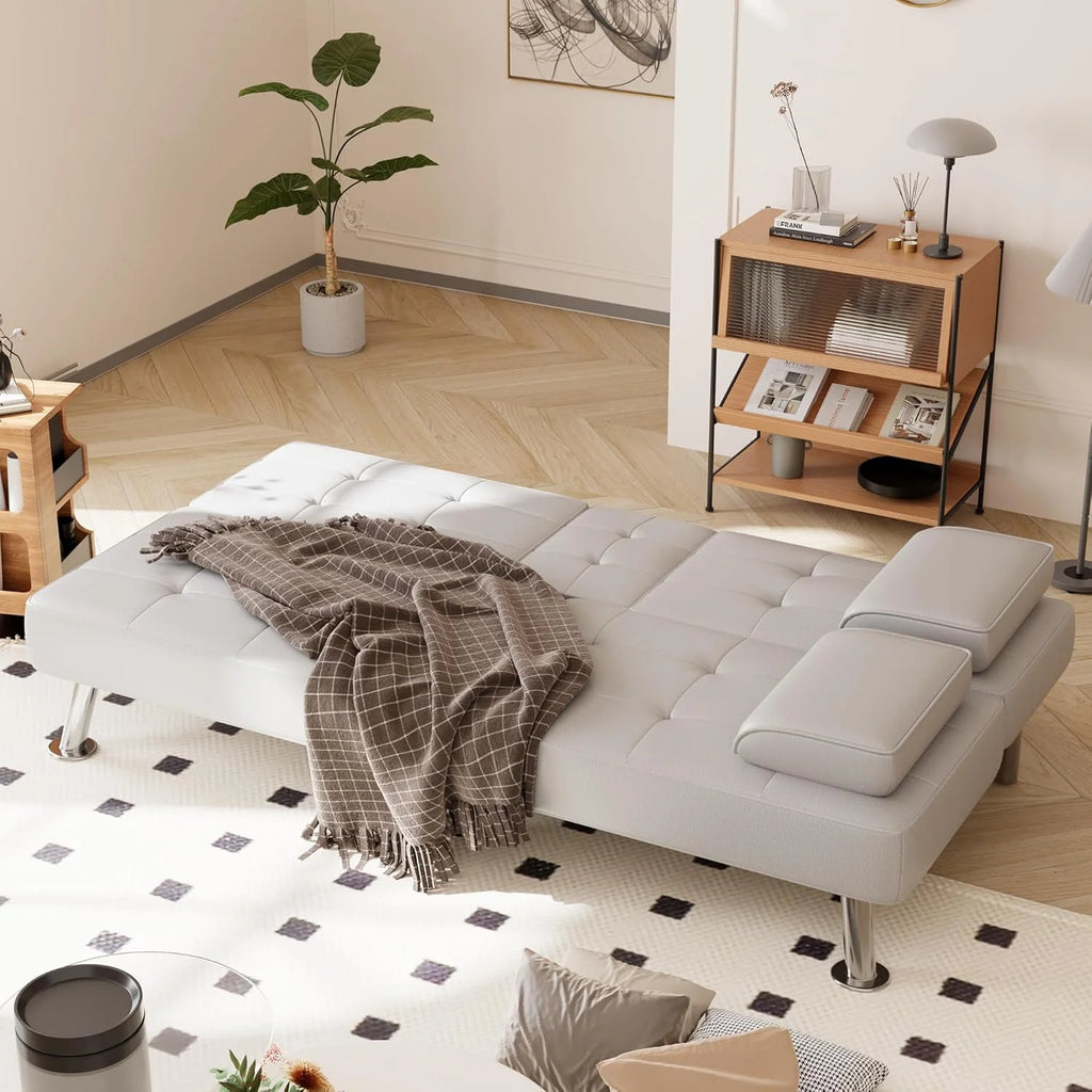 Shahoo Convertible Folding Futon Sofa Bed Sleeper Couch for Living Room Faux Leather
