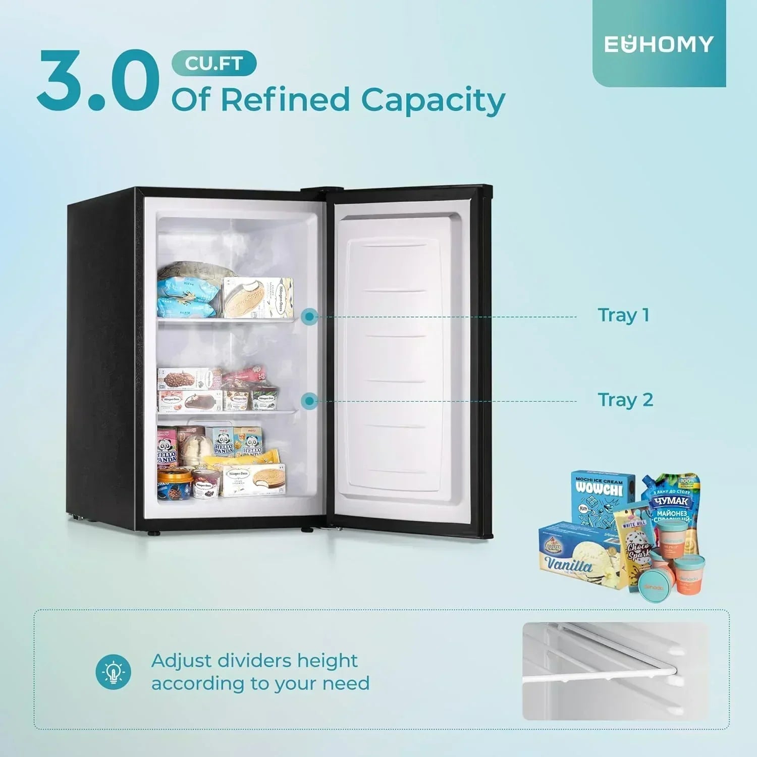 Upright freezer 3.0Cubic Feet Single Door Compact Mini Freezer with Reversible Door Small freezer