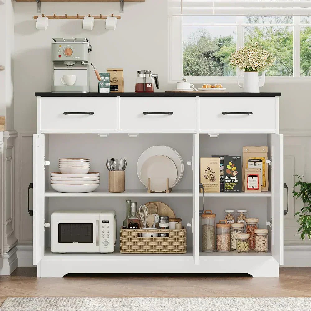 Modern farmhouse sideboard barn door buffet storage cabinet with drawers and shelves