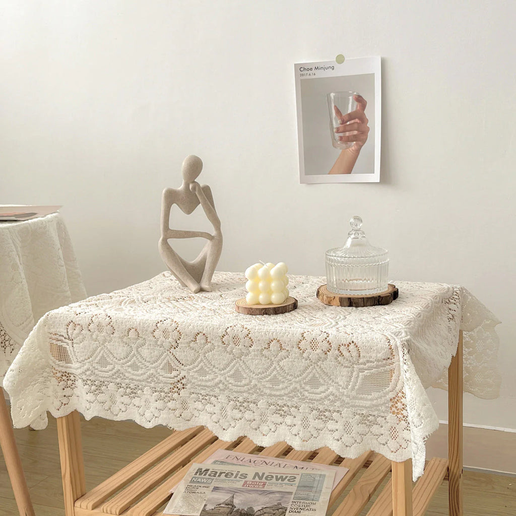 Spitzen-Vintage-Tischdecke, inspiriertes, elegantes Dekor f��r Esszimmer und Heim-Styling