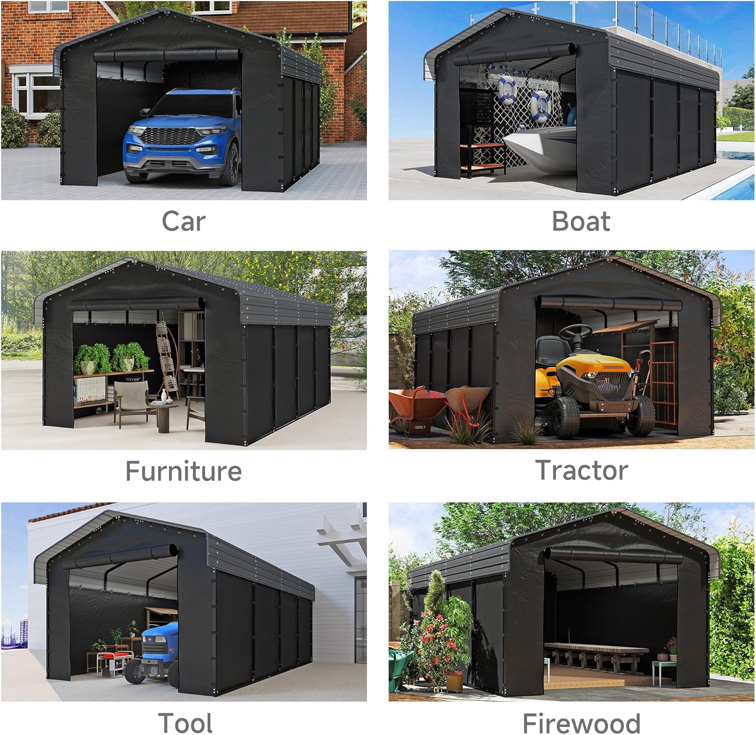 10'x15' Heavy Duty Metal Carport Outdoor Garage Car Shelter Shade with Heavier Frame
